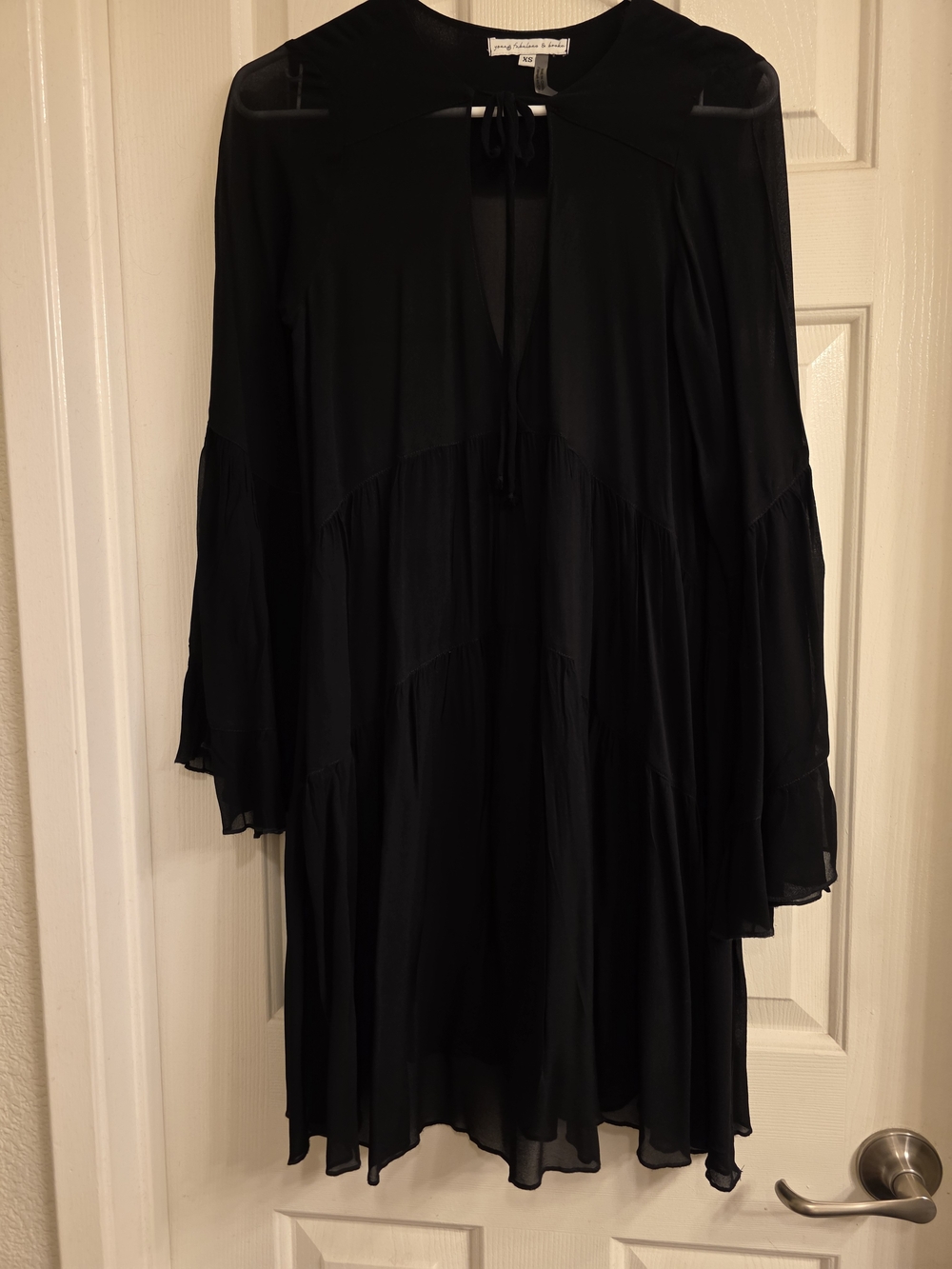 Young Fabulous & Broke Black Long-Sleeve Tiered Dress with Tie Neck